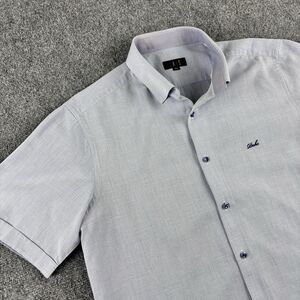 DAKS Shirt Mens 105 US L Blue White Check Short Sleeve Button Down